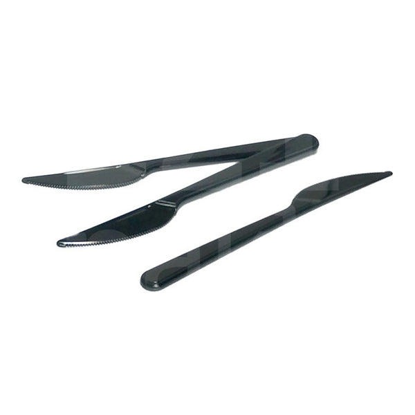 Evőkés, műanyag, fekete kés - 50 db - IZI Pakk Webshop