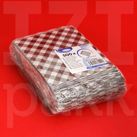 Hamburgerzacskó, papír tasak, kockás, barna, Gastro - 500 darab