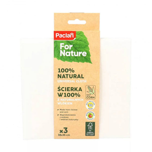 Paclan for nature: Biológiailag lebomló kukorica & viszkóz törlőkendő - 3db - 38 cm x 35 cm
