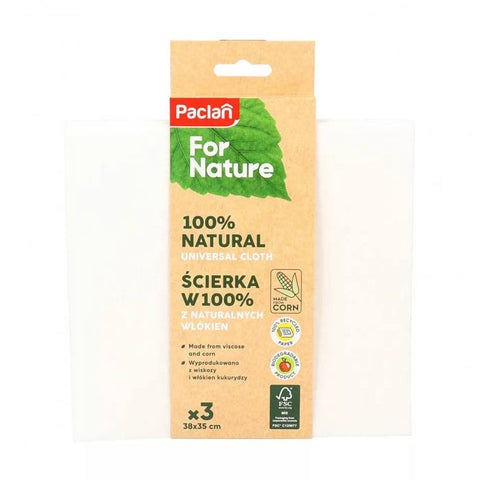 Paclan for nature: Biológiailag lebomló kukorica & viszkóz törlőkendő - 3db - 38 cm x 35 cm