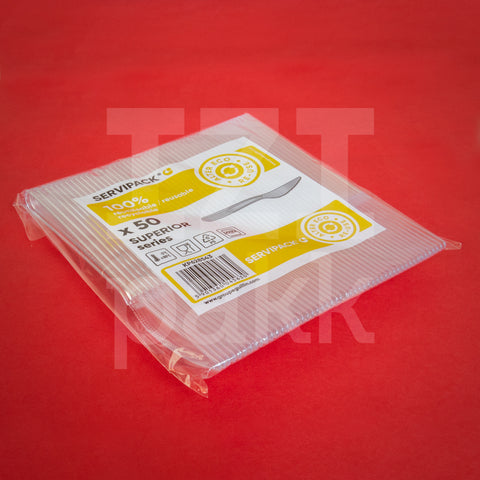 Evőkés, újrahasznosítható, műanyag, víztiszta, elmosható Servipack - 50 db