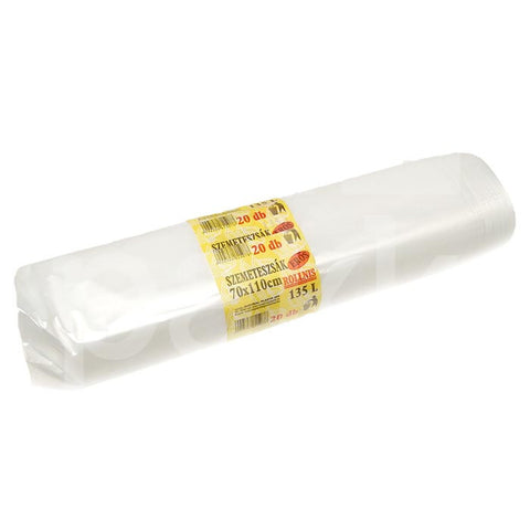 Szemetes zsák, fehér, rollnis, 135l, 20db, fehér