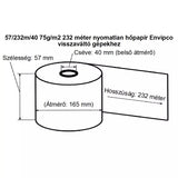 Pénztárgépszalag 57/232m/40 75g/m2, 232m, thermo szalag, hőpapír, 40-es cséve, RePont MoHu visszaváltó automatába való, envipco gépekbe