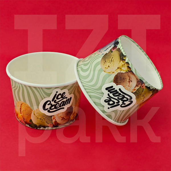 Fagyis sétáló pohár 250ml "ice cream" zöld mintás - 50db