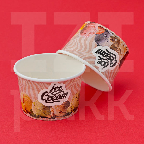 Fagyis sétáló pohár 140ml "ice cream" barna mintás - 50db