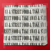 Fehér papír hamburger zacskó, tasak, Takeaway&amp;street food felirattal nyomott - 500db