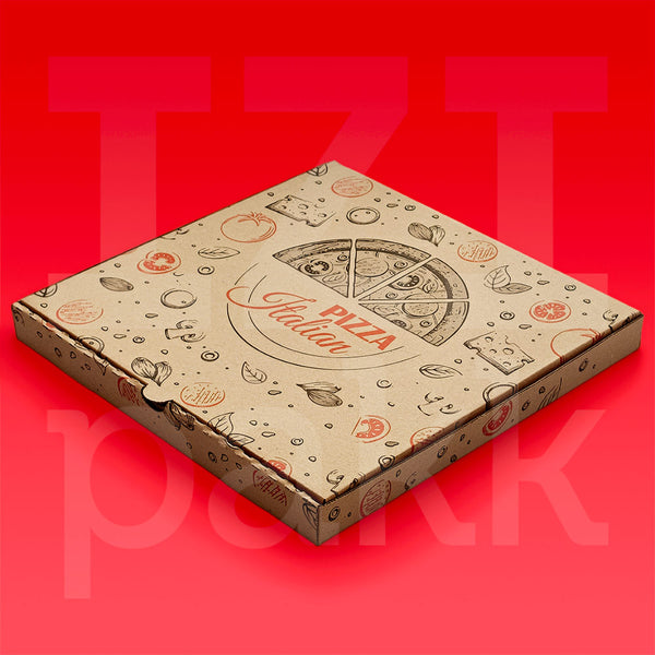 Pizza doboz 32x32 cm - barna szín, pizza, pizza italia minta (két színnel nyomott) - 100db - 100 darab