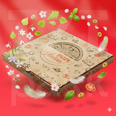 Pizza doboz 32x32 cm, vékonyított falu, italian pizza minta - 100db