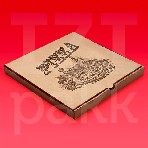 Pizza doboz - 32B4 - 32x32 cm barna szín, pizza, rusztikus mintával - 100 darab