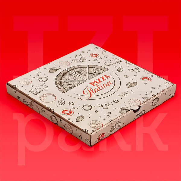 Pizza doboz 32x32 cm - 32B4 - fehér szín, pizza italia minta (két színnel nyomott) - 100 darab