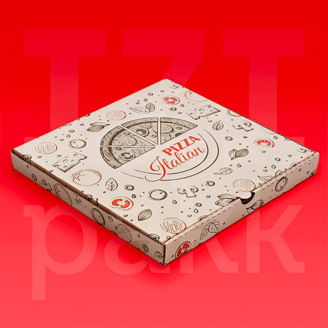 Pizza doboz 32x32 cm - 32B4 - fehér szín, pizza italia minta (két színnel nyomott) - 100 darab