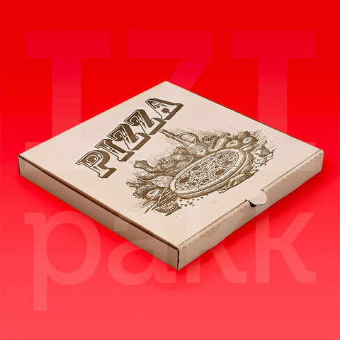 Pizza doboz 32x32 cm fehér szín, 32F4 pizza mintás, rusztikus minta (egy színnel nyomott) - 100 db