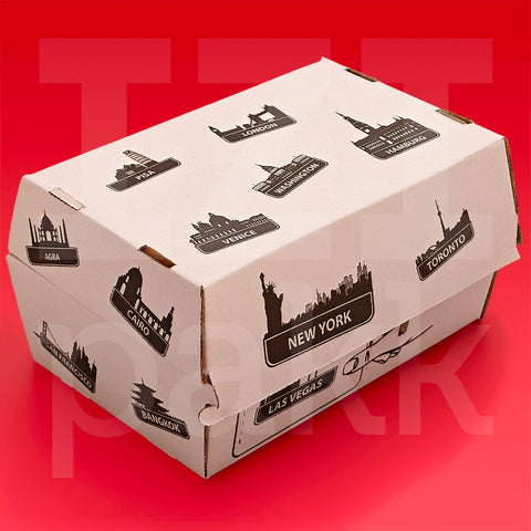 Arizona hamburger doboz városos mintával 190x130x110 mm - 50 darab / csomag