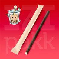 Szívószál, papír, Bubble Tea, koktérlos, fekete, csomagolt - 100db