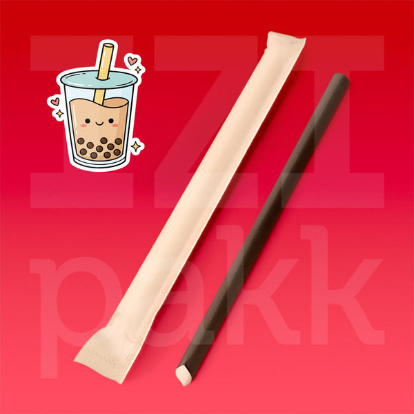 Szívószál, papír, Bubble Tea, koktérlos, fekete, csomagolt - 100db