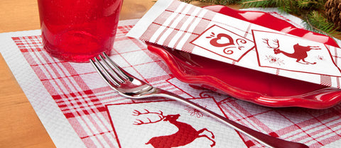 Fato Tányéralátét "Edelweiss " piros fehér, szarvasos papír tányéralátét, 40x30 centiméter - 250 darab / csomag