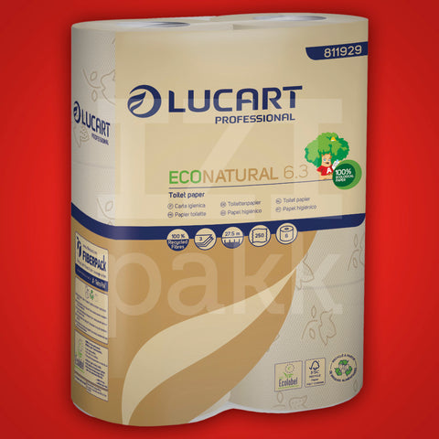 Lucart Professional Econatural 6.3 -  WC papír, újrahasznosított papírból - 6 tekercs